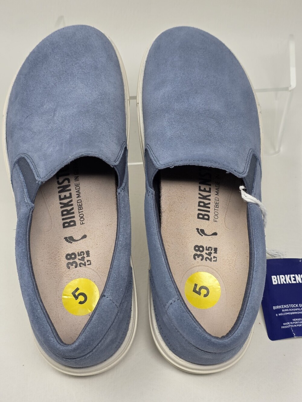 Birkenstock Oswego Slip On Shoes Blue Suede Sneakers Mens 5 / Womens 7 Narrow - Picture 10 of 13
